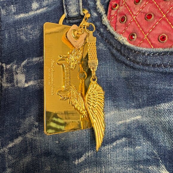 Robin's Jean Women's VTG Biker Wings Swarovski Crystal Red Low Rise Jeans Sz 32 - Picture 8 of 11